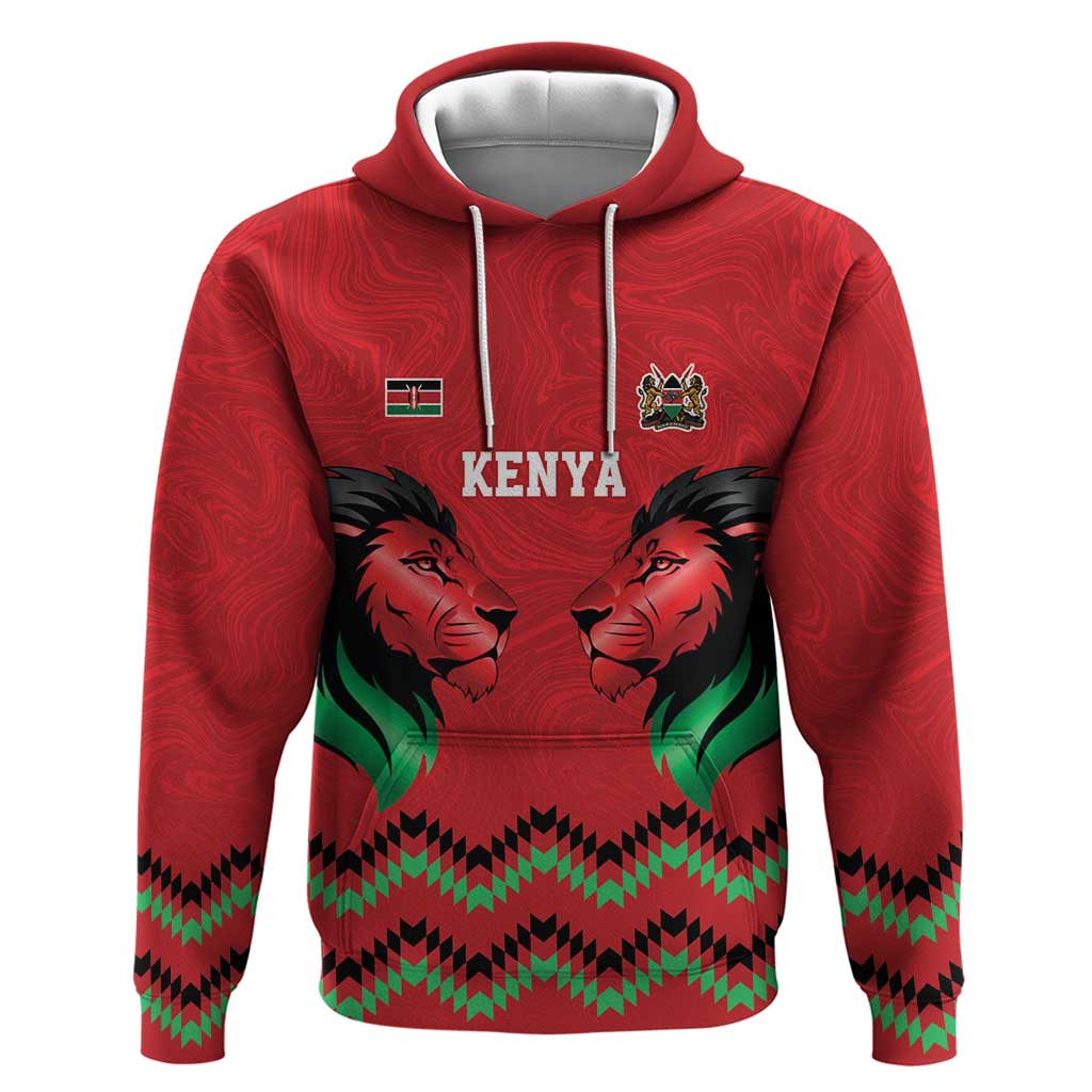 Custom Cricket Africa Kenya Zip Hoodie Red Lion Head with Kenyan Pattern - African Pride