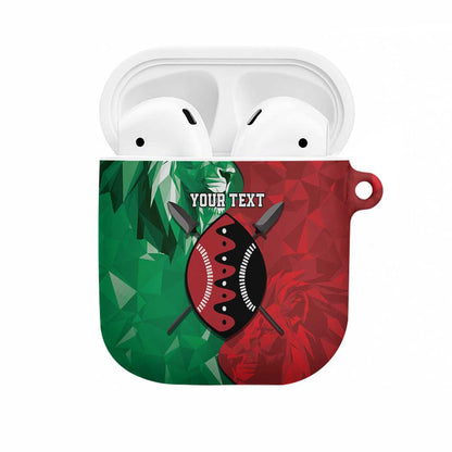 Personalized Kenya Maasai Shield AirPods Case Green Red Kenyan Lion Half Style