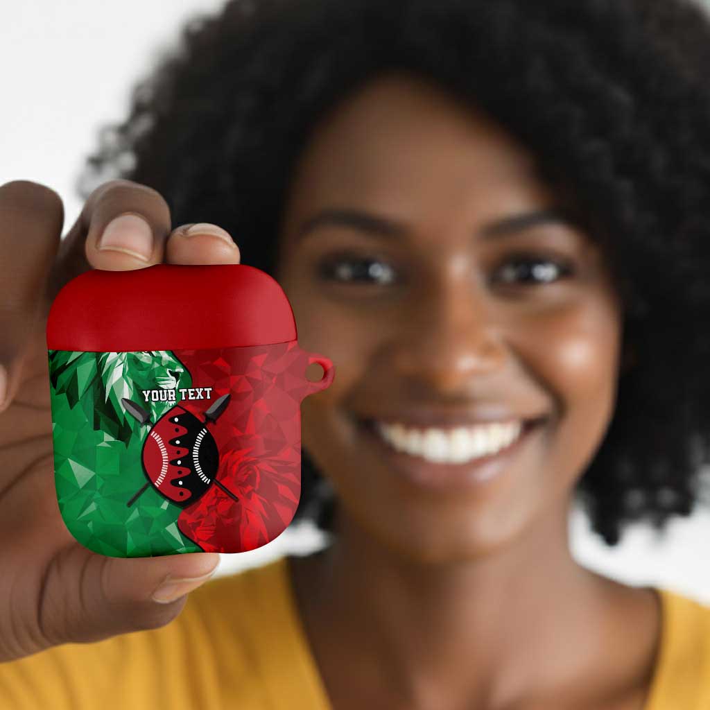 Personalized Kenya Maasai Shield AirPods Case Green Red Kenyan Lion Half Style