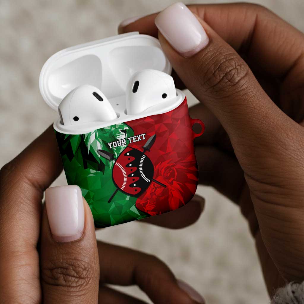Personalized Kenya Maasai Shield AirPods Case Green Red Kenyan Lion Half Style