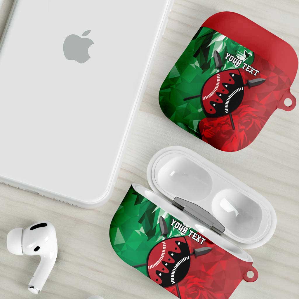 Personalized Kenya Maasai Shield AirPods Case Green Red Kenyan Lion Half Style