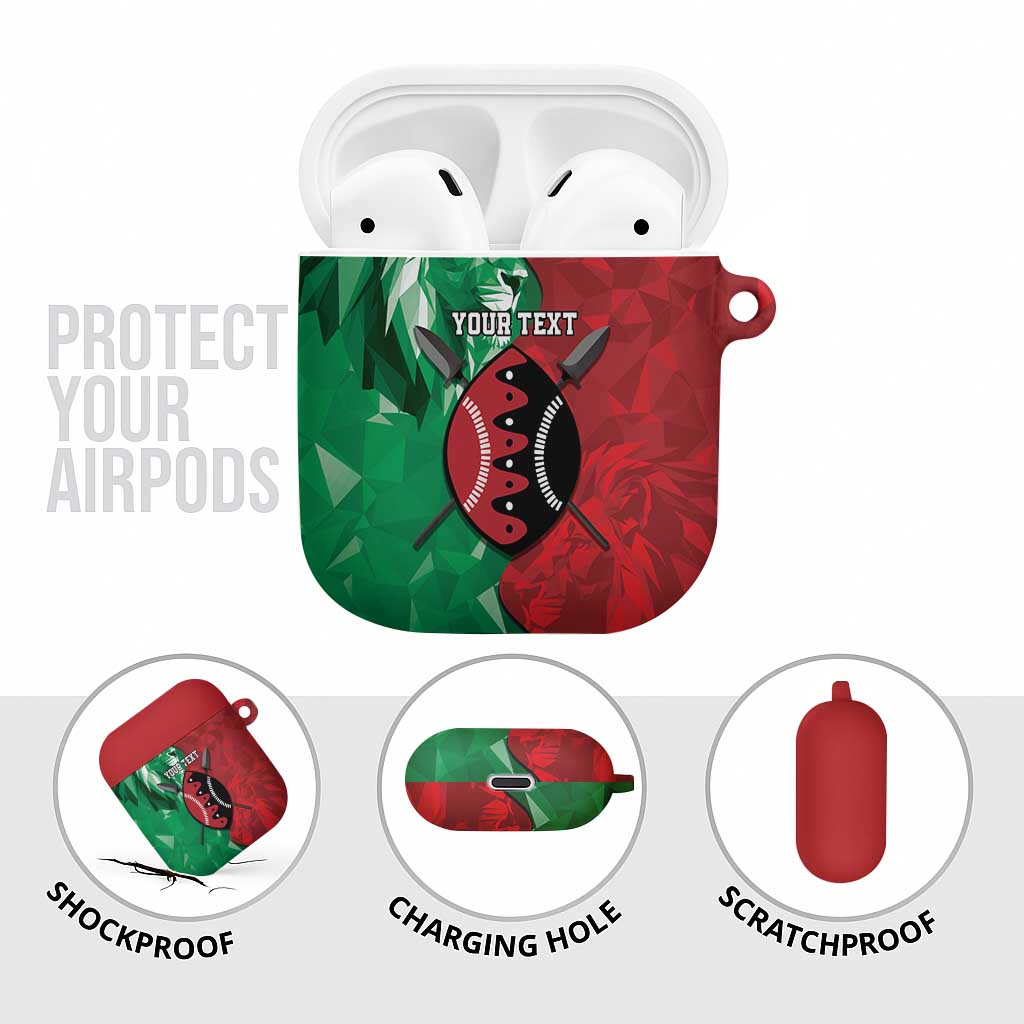 Personalized Kenya Maasai Shield AirPods Case Green Red Kenyan Lion Half Style