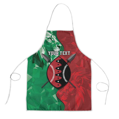 Personalized Kenya Maasai Shield Apron Green Red Kenyan Lion Half Style