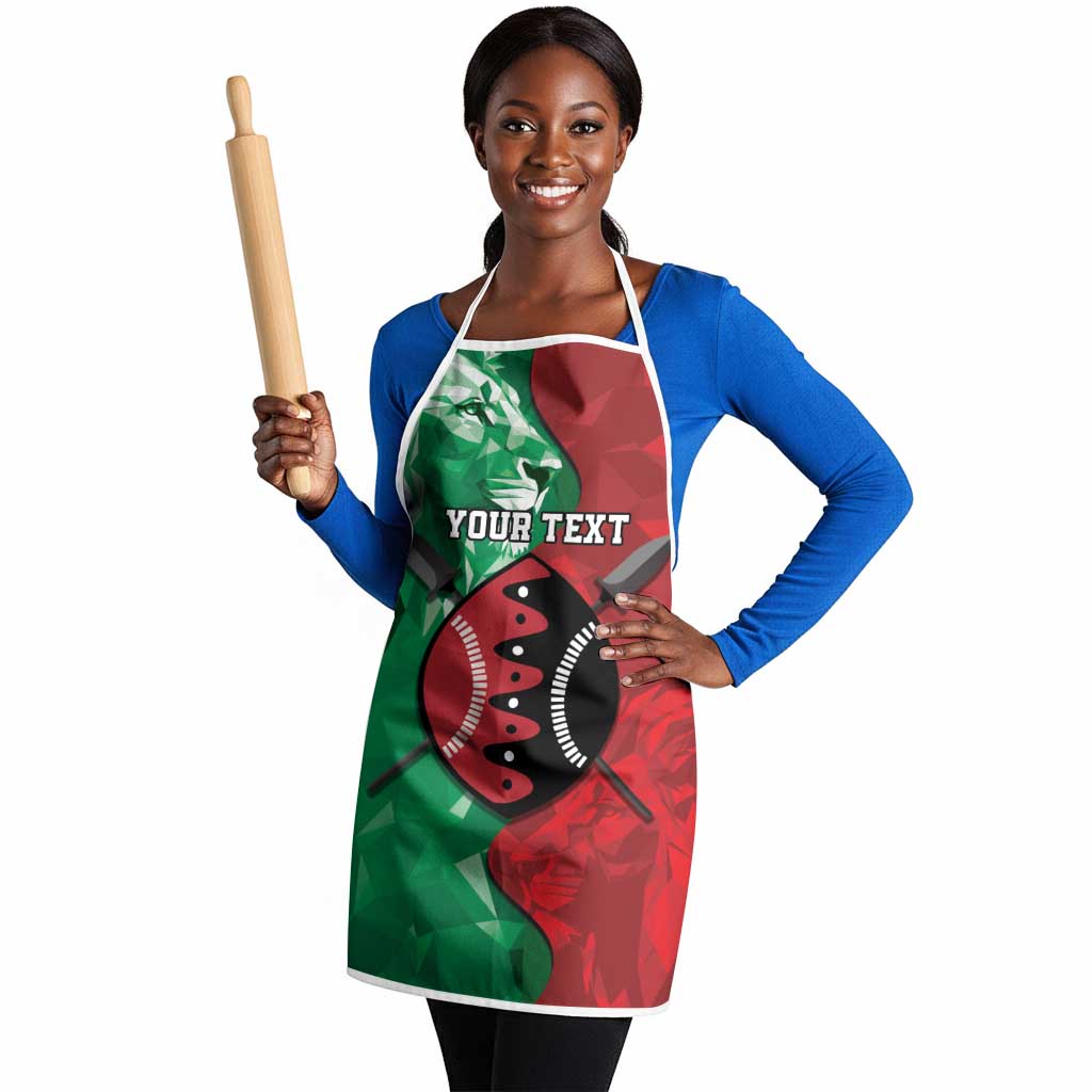 Personalized Kenya Maasai Shield Apron Green Red Kenyan Lion Half Style