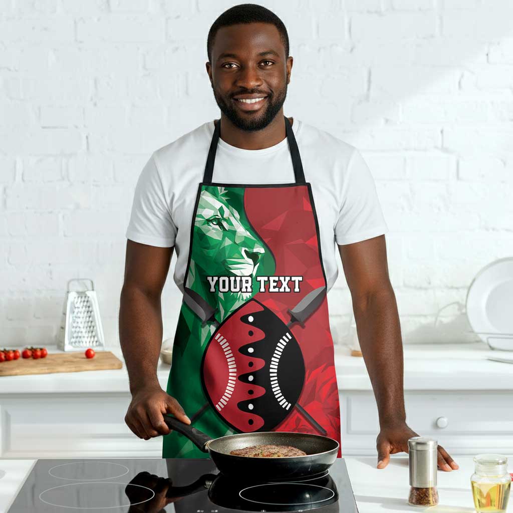 Personalized Kenya Maasai Shield Apron Green Red Kenyan Lion Half Style