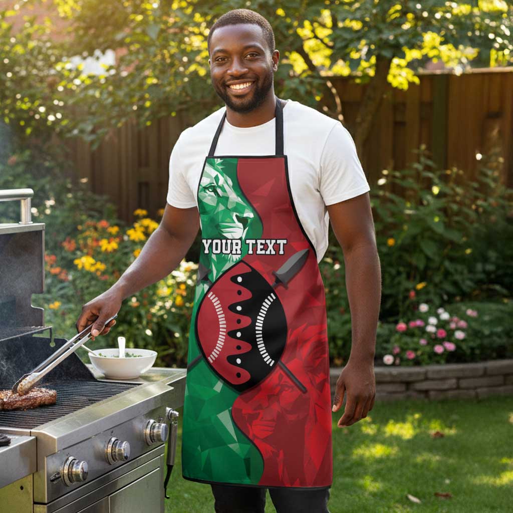 Personalized Kenya Maasai Shield Apron Green Red Kenyan Lion Half Style