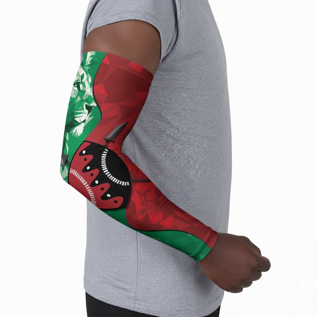 Personalized Kenya Maasai Shield Arm Sleeves Green Red Kenyan Lion Half Style