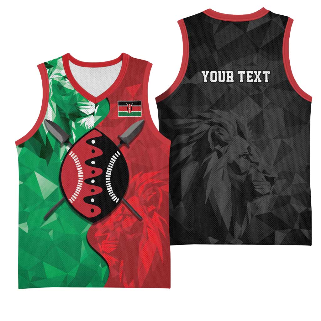 Personalized Kenya Maasai Shield Basketball Jersey Green Red Kenyan Lion Half Style LT9