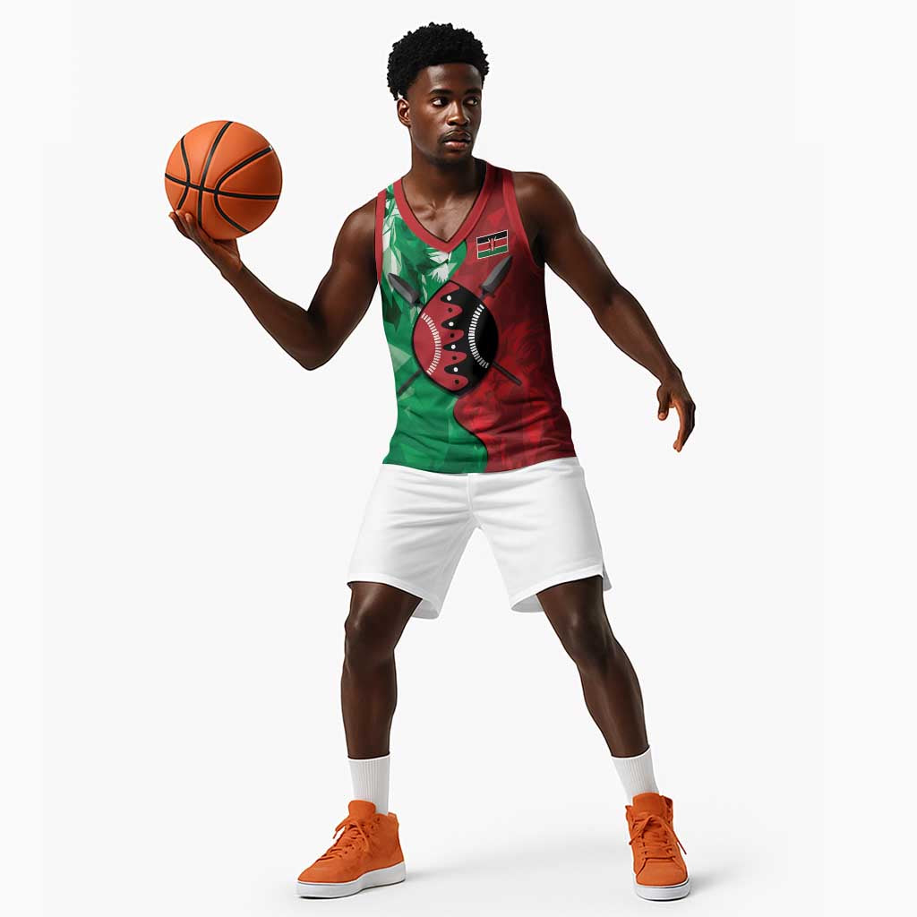 Personalized Kenya Maasai Shield Basketball Jersey Green Red Kenyan Lion Half Style LT9