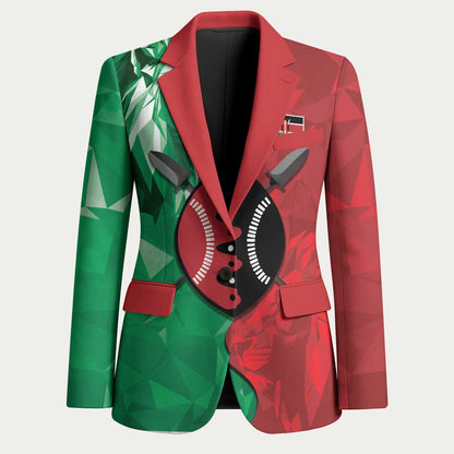 Personalized Kenya Maasai Shield Blazer Green Red Kenyan Lion Half Style