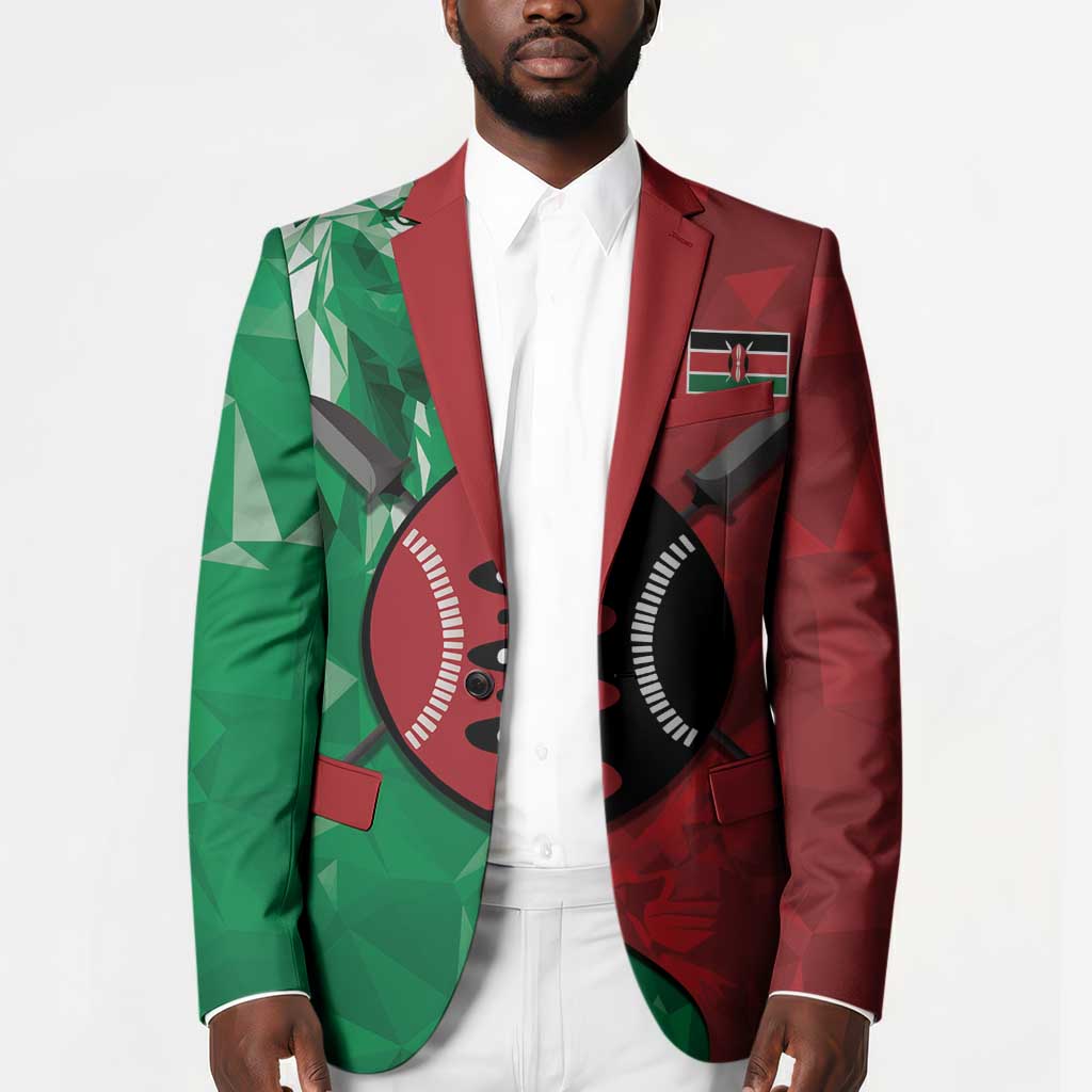 Personalized Kenya Maasai Shield Blazer Green Red Kenyan Lion Half Style