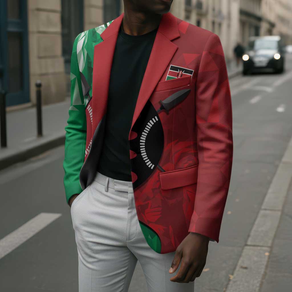 Personalized Kenya Maasai Shield Blazer Green Red Kenyan Lion Half Style