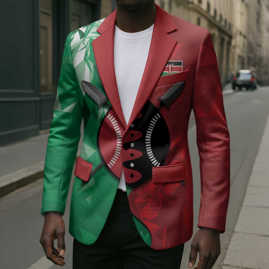 Personalized Kenya Maasai Shield Blazer Green Red Kenyan Lion Half Style