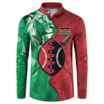 Personalized Kenya Maasai Shield Button Sweatshirt Green Red Kenyan Lion Half Style