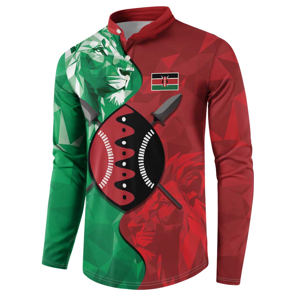 Personalized Kenya Maasai Shield Button Sweatshirt Green Red Kenyan Lion Half Style