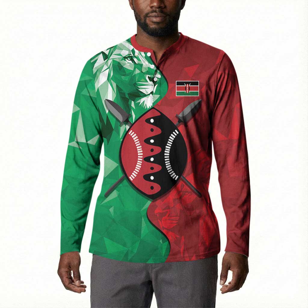 Personalized Kenya Maasai Shield Button Sweatshirt Green Red Kenyan Lion Half Style