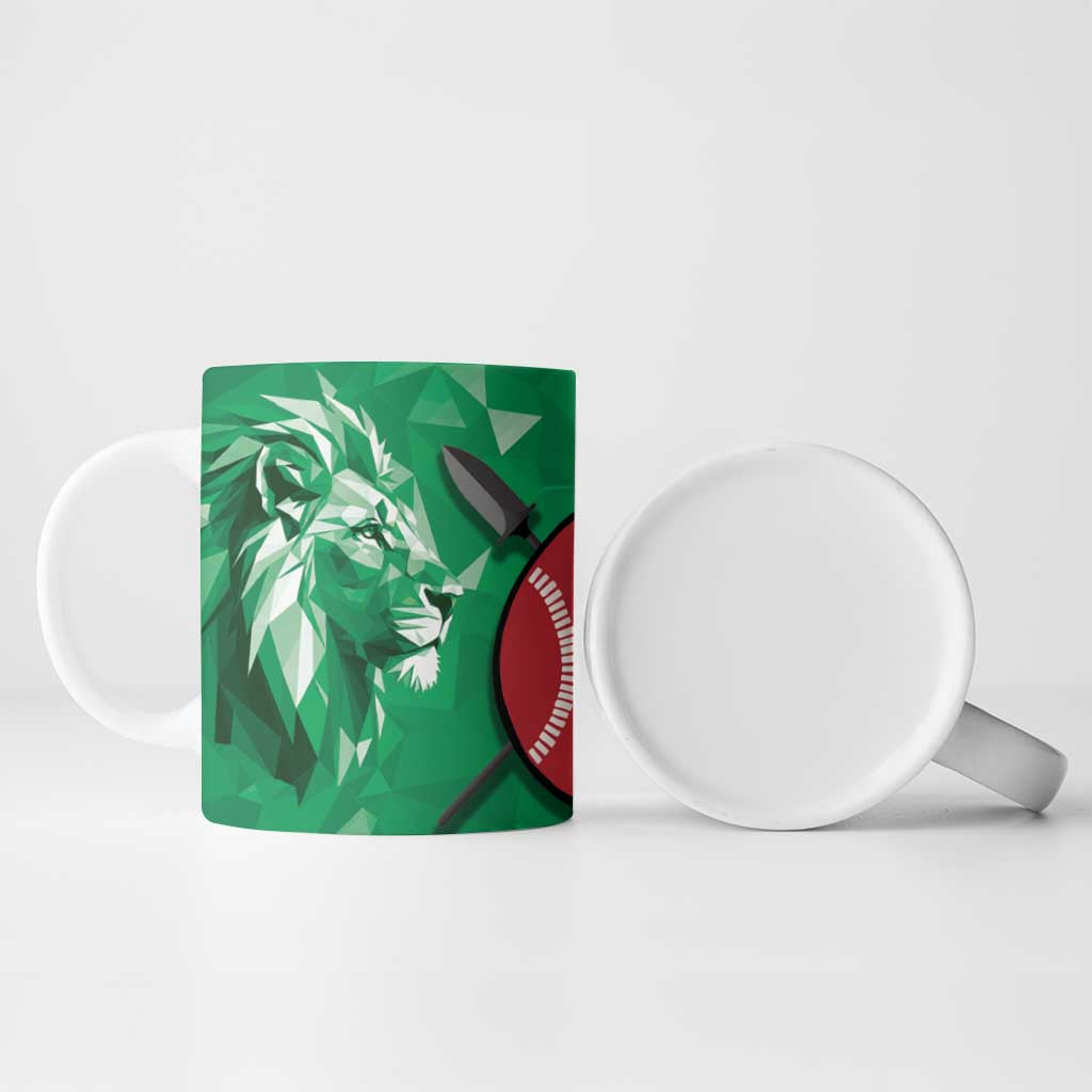 Personalized Kenya Maasai Shield Ceramic Mug Green Red Kenyan Lion Half Style