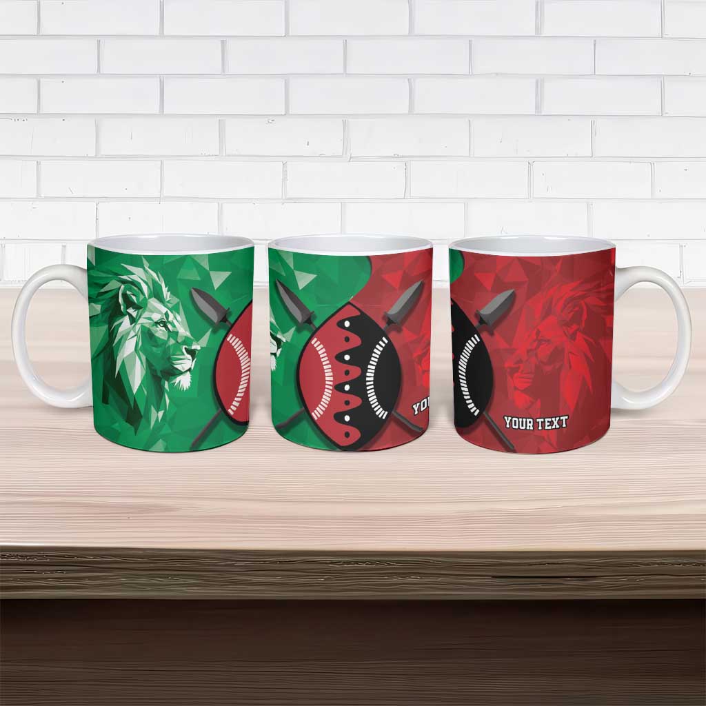 Personalized Kenya Maasai Shield Ceramic Mug Green Red Kenyan Lion Half Style