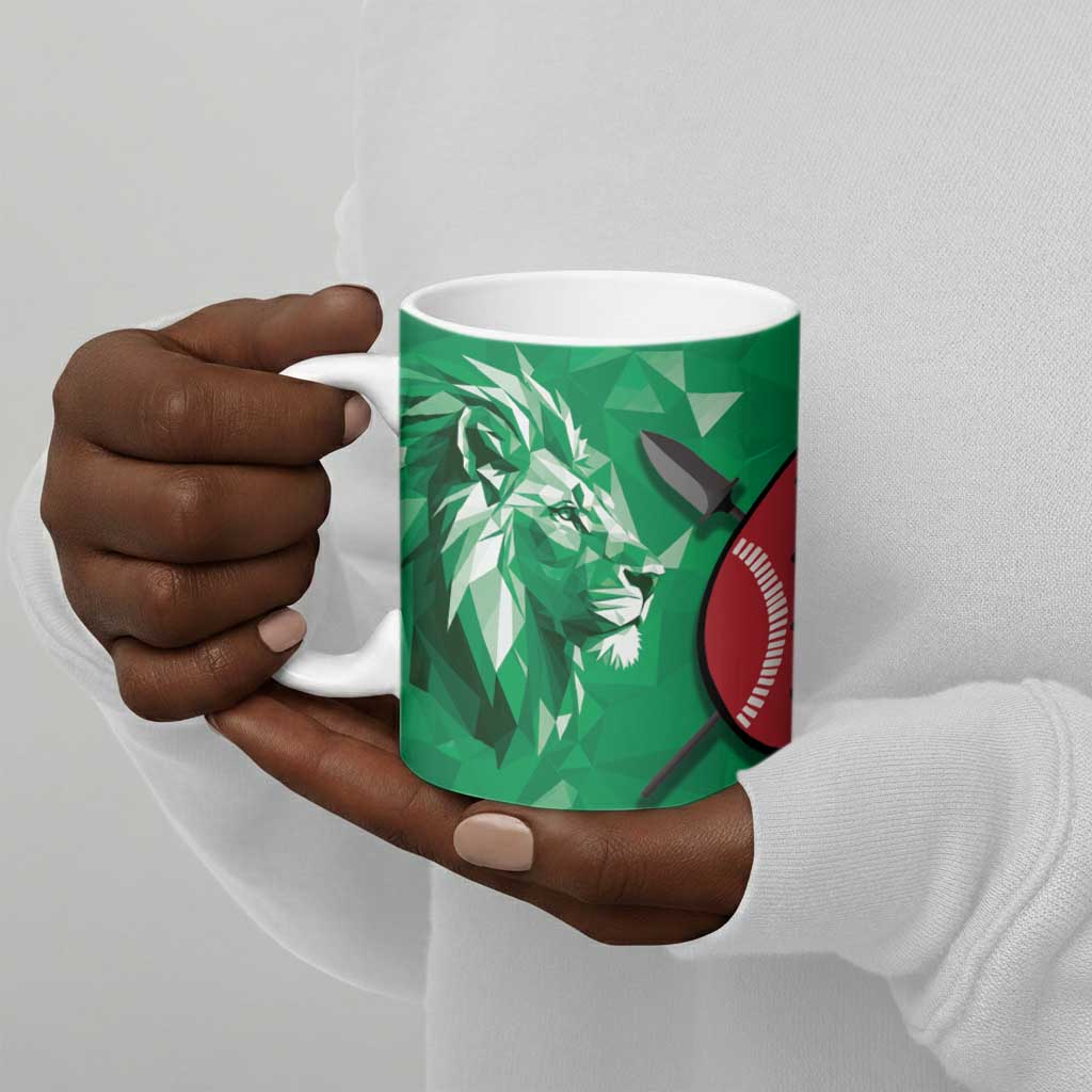 Personalized Kenya Maasai Shield Ceramic Mug Green Red Kenyan Lion Half Style