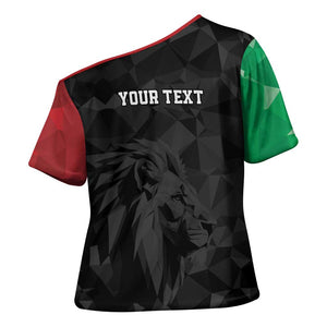Personalized Kenya Maasai Shield Cross Shoulder Shirt Green Red Kenyan Lion Half Style