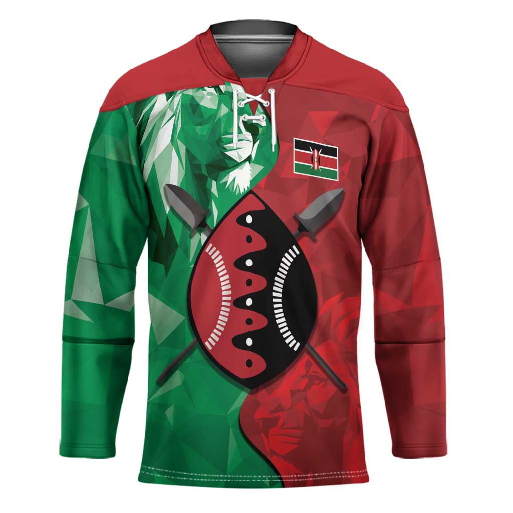 Personalized Kenya Maasai Shield Hockey Jersey Green Red Kenyan Lion Half Style