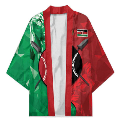 Personalized Kenya Maasai Shield Kimono Green Red Kenyan Lion Half Style