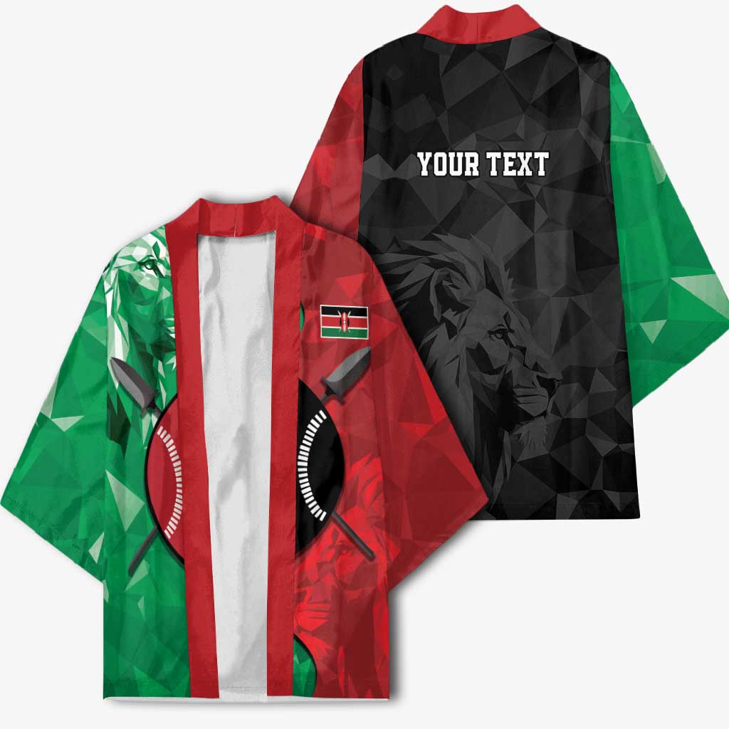 Personalized Kenya Maasai Shield Kimono Green Red Kenyan Lion Half Style