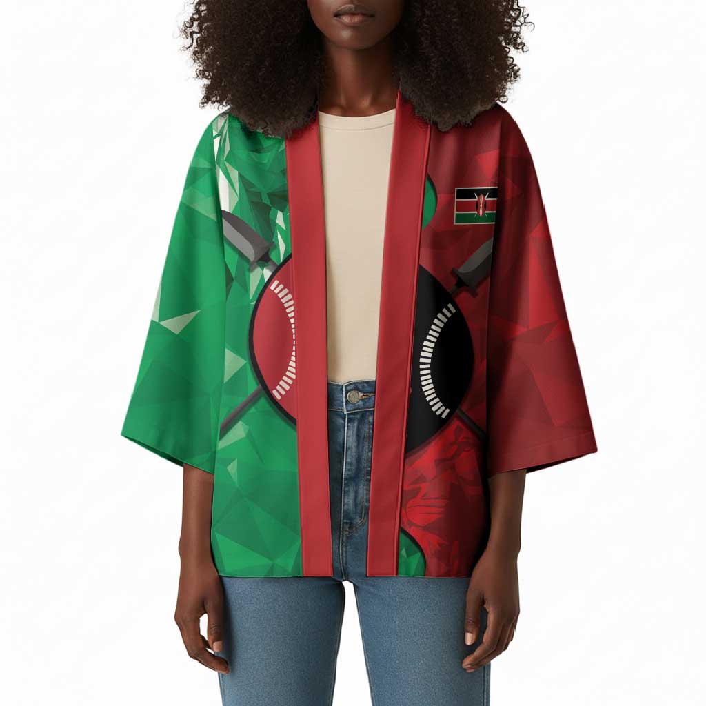 Personalized Kenya Maasai Shield Kimono Green Red Kenyan Lion Half Style