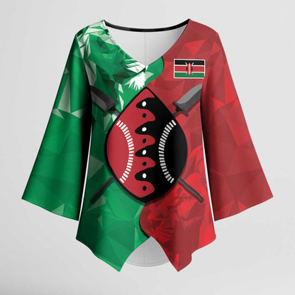 Personalized Kenya Maasai Shield Kimono Sleeve Blouse Green Red Kenyan Lion Half Style