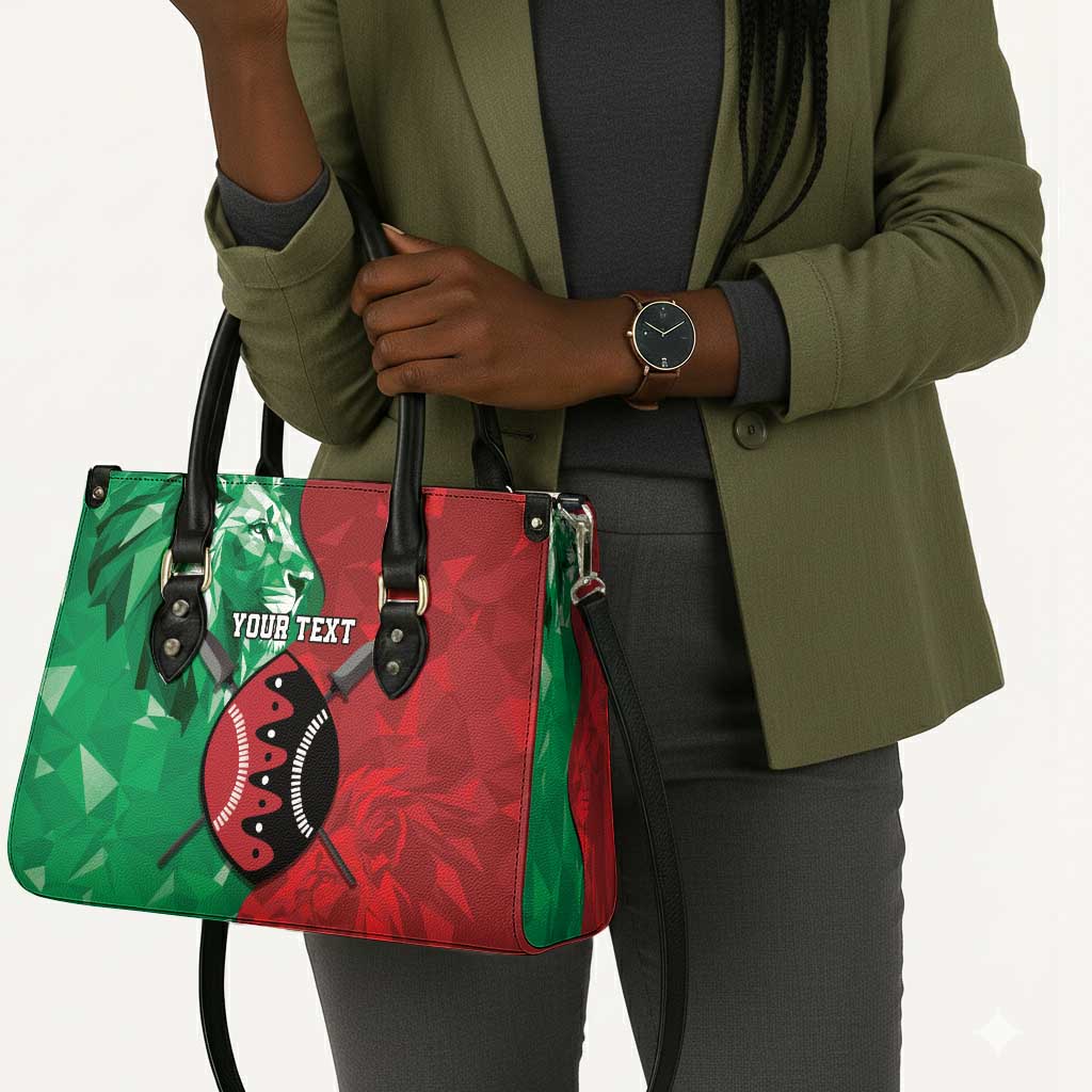 Personalized Kenya Maasai Shield Leather Bag Green Red Kenyan Lion Half Style