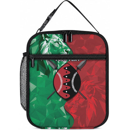 Personalized Kenya Maasai Shield Lunch Bag Green Red Kenyan Lion Half Style