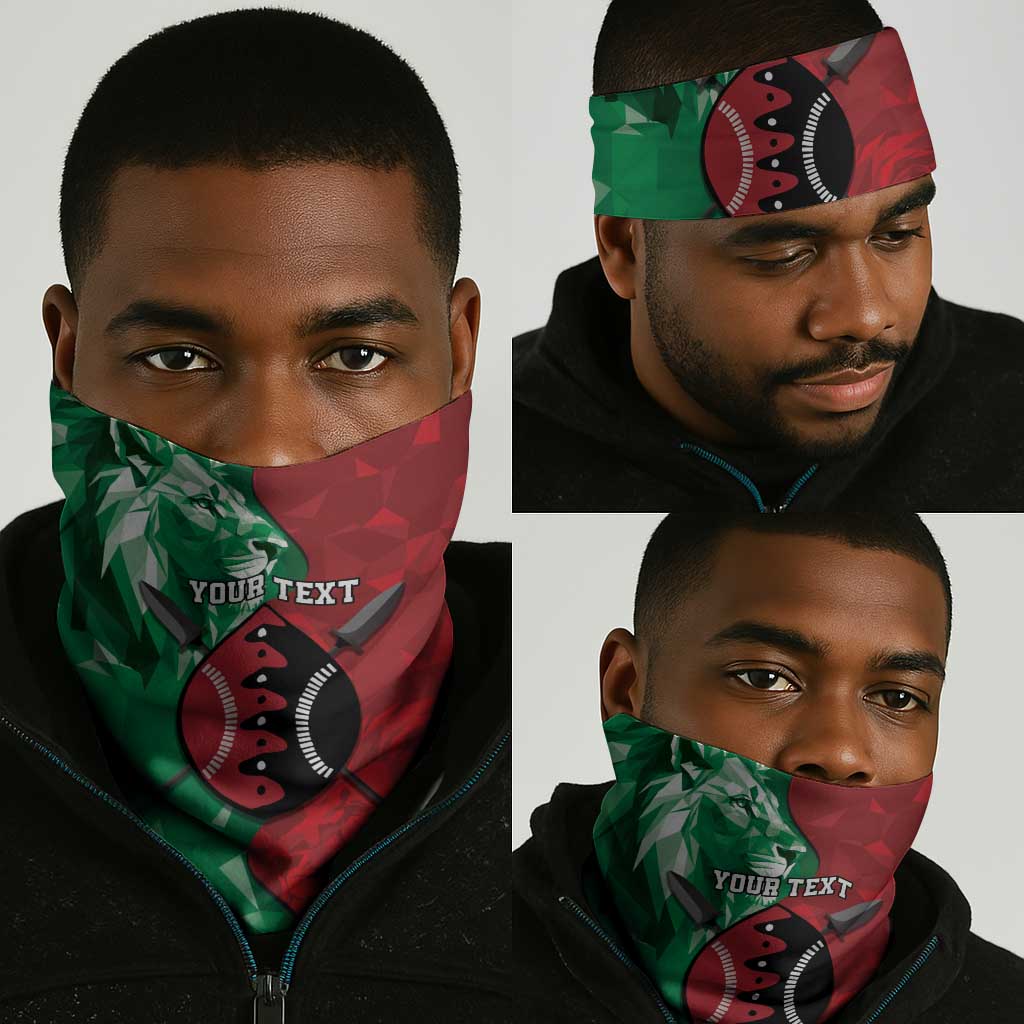 Personalized Kenya Maasai Shield Neck Gaiter Green Red Kenyan Lion Half Style LT9