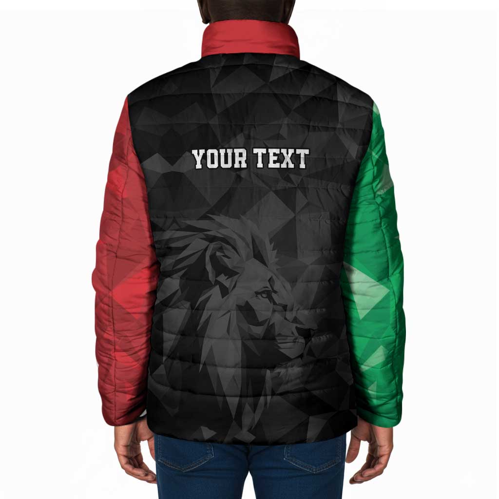 Personalized Kenya Maasai Shield Padded Jacket Green Red Kenyan Lion Half Style