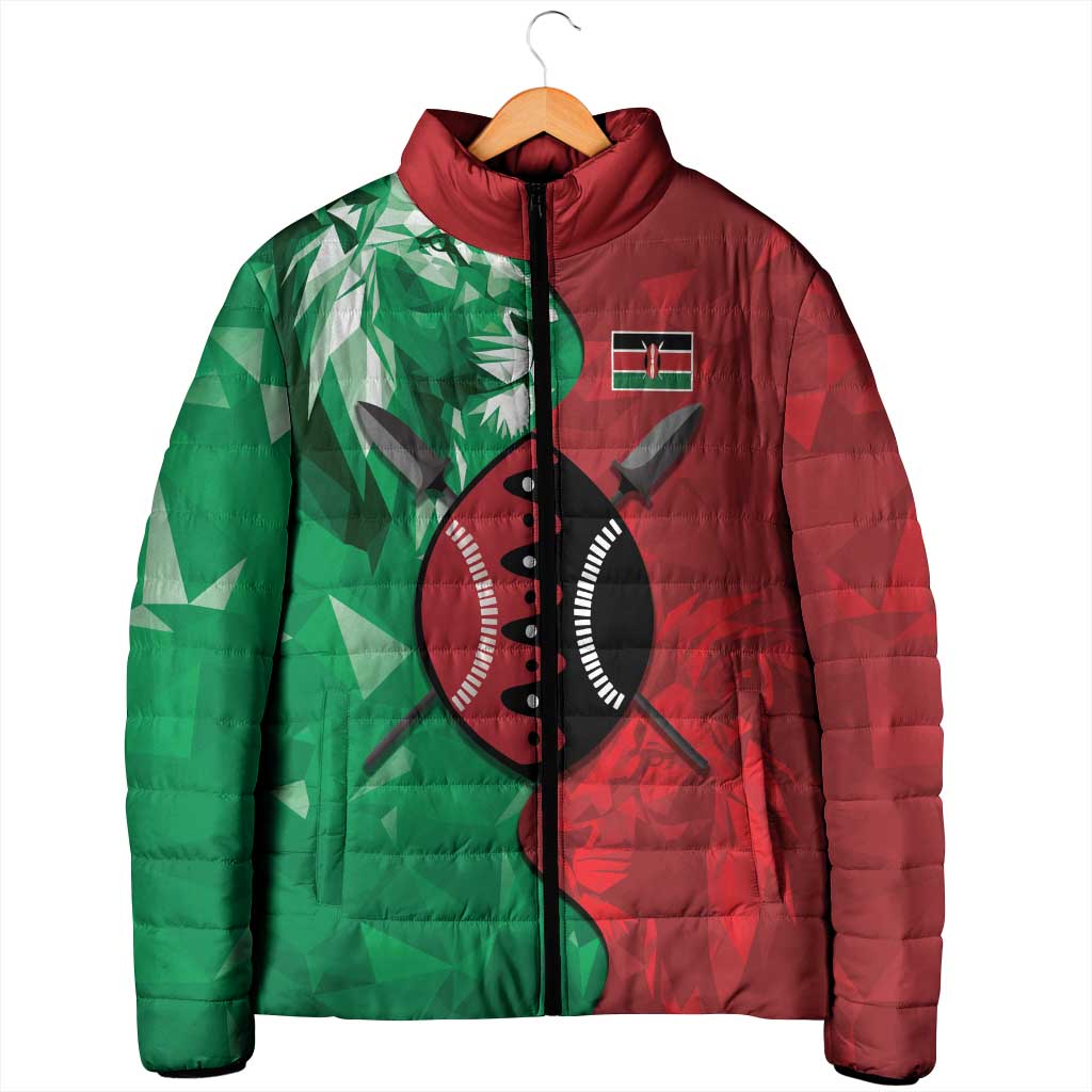 Personalized Kenya Maasai Shield Padded Jacket Green Red Kenyan Lion Half Style