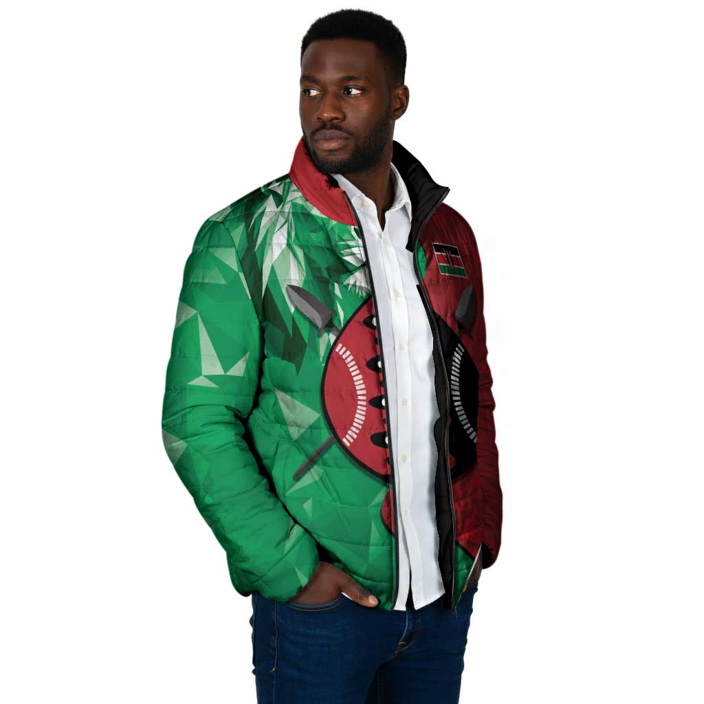 Personalized Kenya Maasai Shield Padded Jacket Green Red Kenyan Lion Half Style