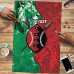 Personalized Kenya Maasai Shield Puzzle Green Red Kenyan Lion Half Style