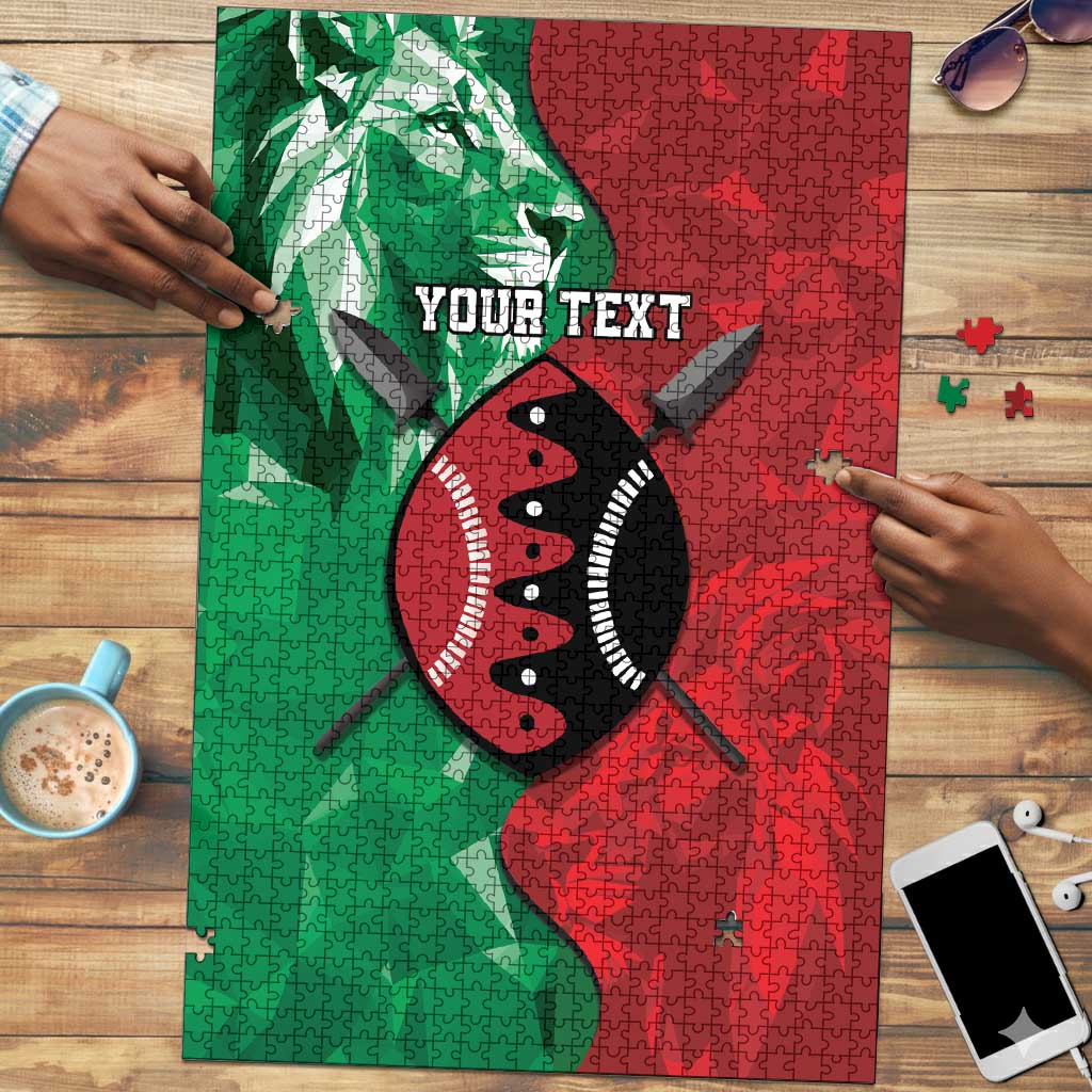 Personalized Kenya Maasai Shield Puzzle Green Red Kenyan Lion Half Style