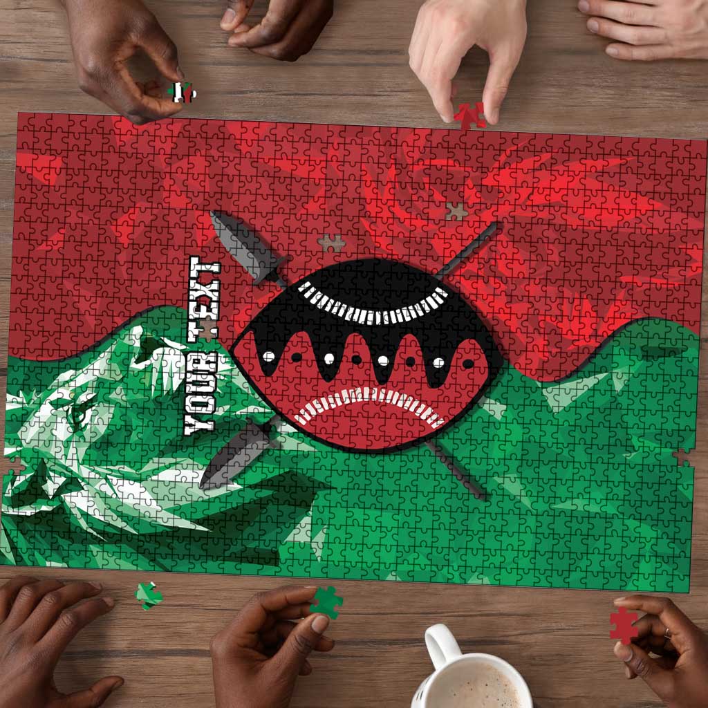 Personalized Kenya Maasai Shield Puzzle Green Red Kenyan Lion Half Style