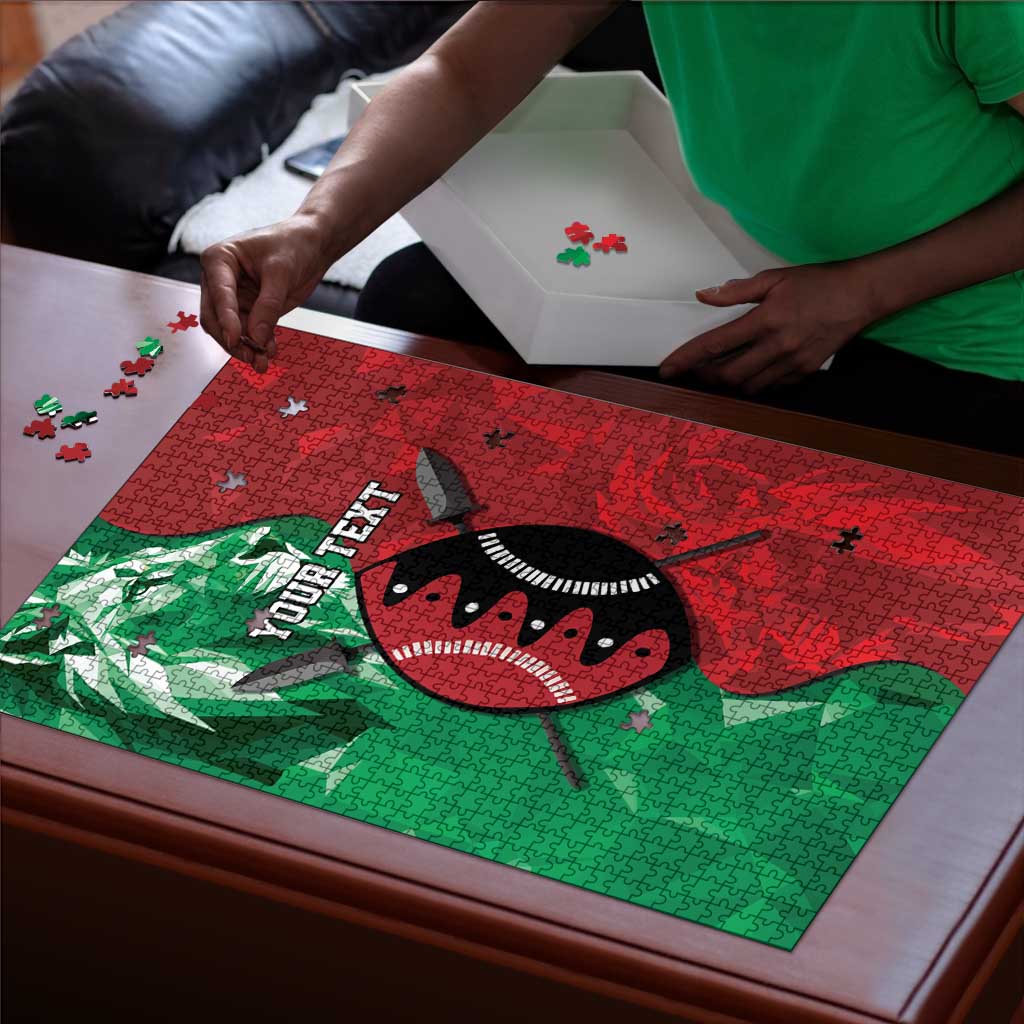 Personalized Kenya Maasai Shield Puzzle Green Red Kenyan Lion Half Style