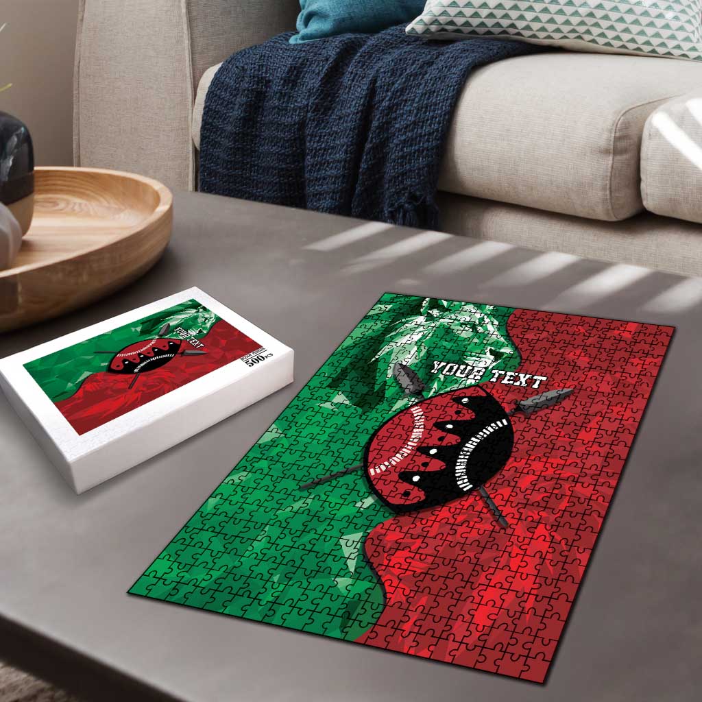 Personalized Kenya Maasai Shield Puzzle Green Red Kenyan Lion Half Style