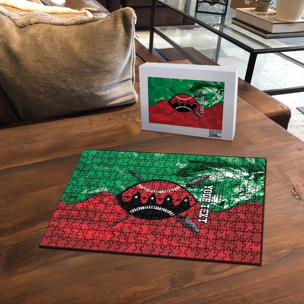 Personalized Kenya Maasai Shield Puzzle Green Red Kenyan Lion Half Style