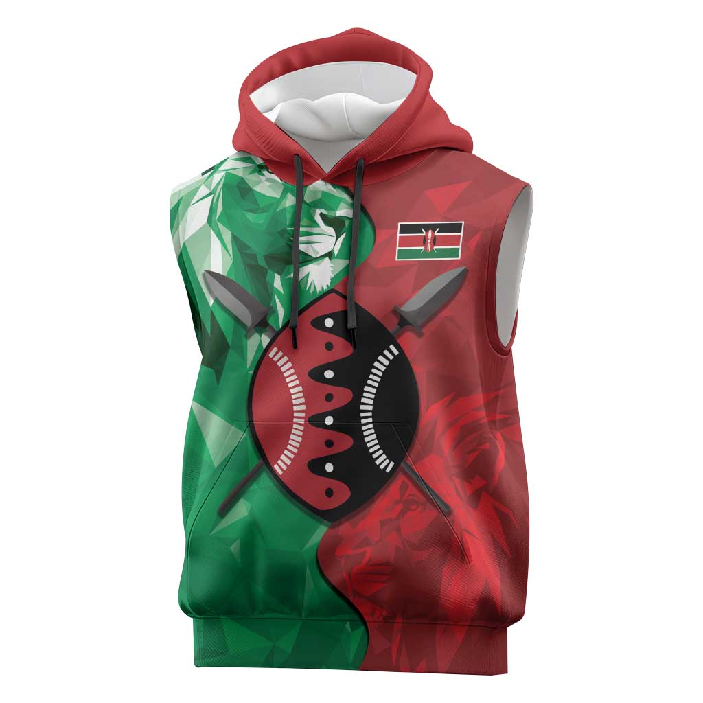 Personalized Kenya Maasai Shield Sleeveless Hoodie Green Red Kenyan Lion Half Style - African Pride