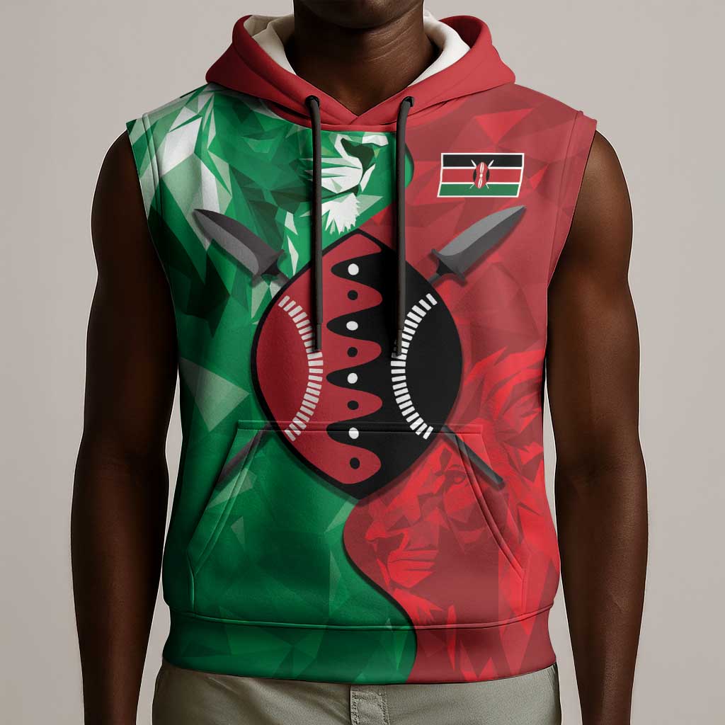 Personalized Kenya Maasai Shield Sleeveless Hoodie Green Red Kenyan Lion Half Style - African Pride