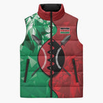 Personalized Kenya Maasai Shield Sleeveless Puffer Jacket Green Red Kenyan Lion Half Style