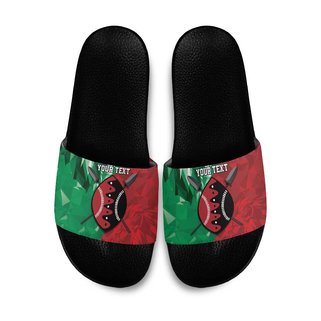 Personalized Kenya Maasai Shield Slide Sandals Green Red Kenyan Lion Half Style