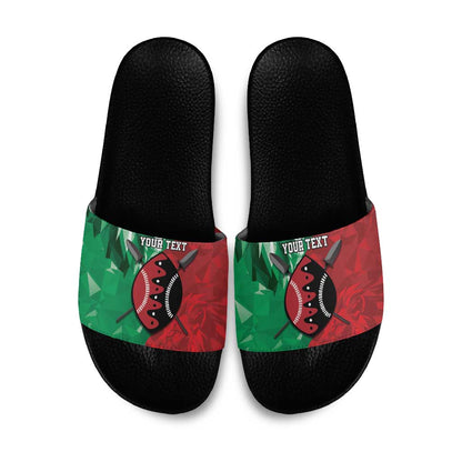 Personalized Kenya Maasai Shield Slide Sandals Green Red Kenyan Lion Half Style