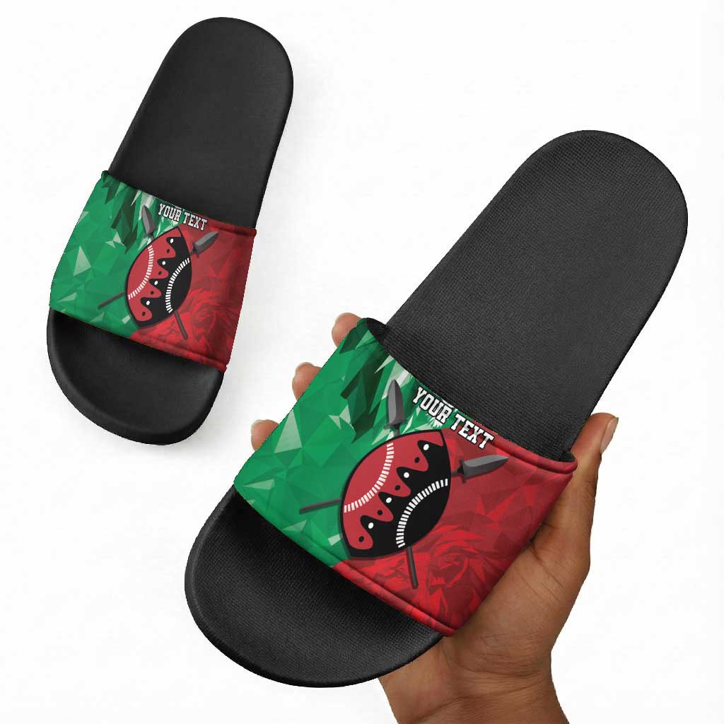 Personalized Kenya Maasai Shield Slide Sandals Green Red Kenyan Lion Half Style