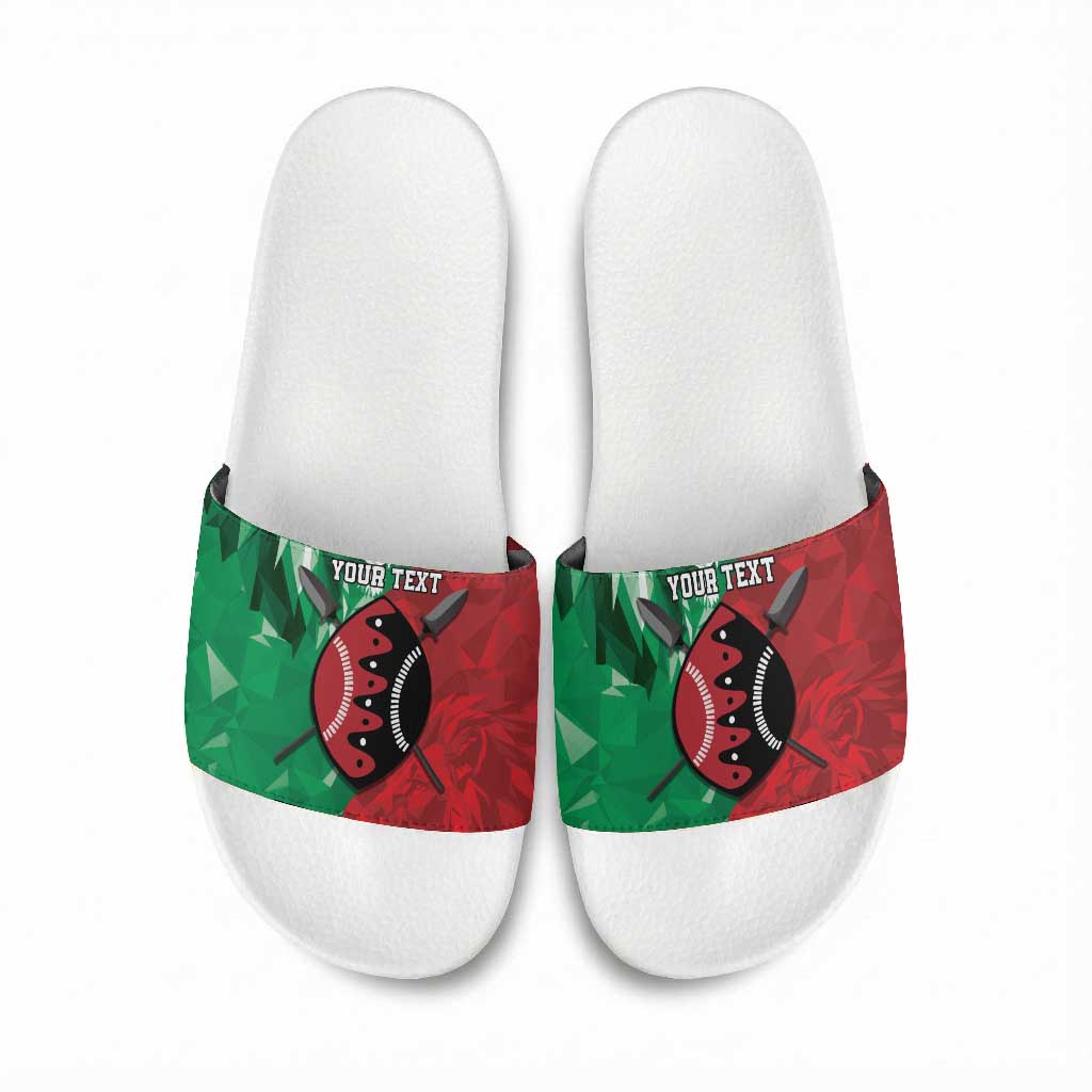 Personalized Kenya Maasai Shield Slide Sandals Green Red Kenyan Lion Half Style