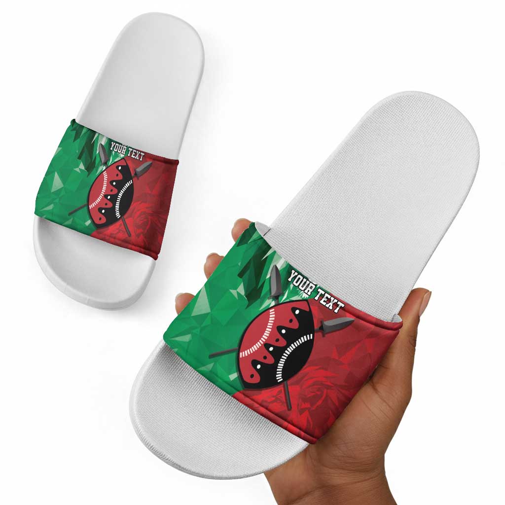 Personalized Kenya Maasai Shield Slide Sandals Green Red Kenyan Lion Half Style
