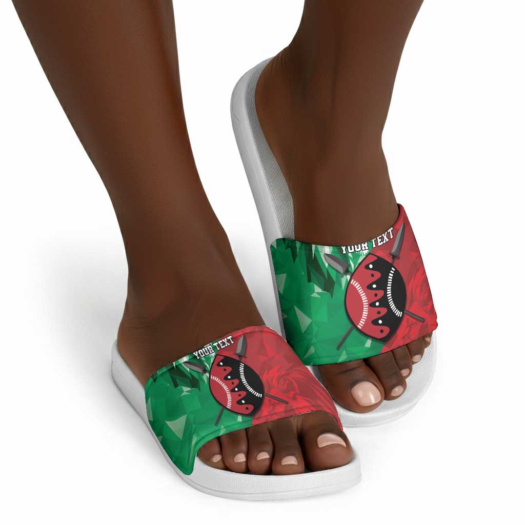 Personalized Kenya Maasai Shield Slide Sandals Green Red Kenyan Lion Half Style